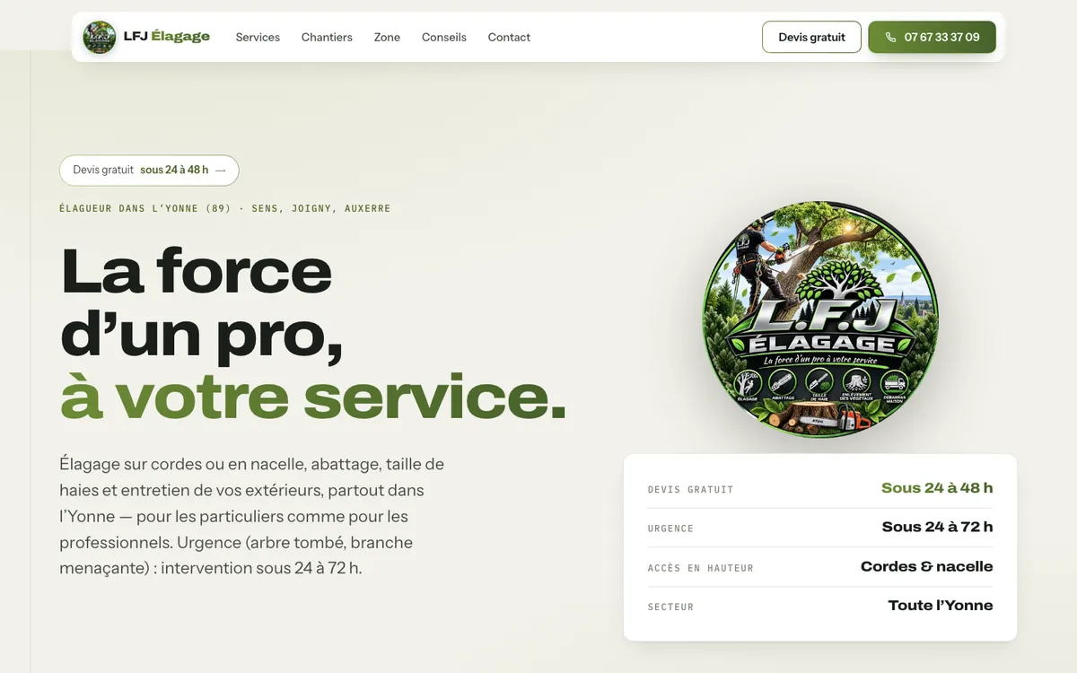Site de LFJ Élagage, élagueur à Sens, réalisé par TinyCat